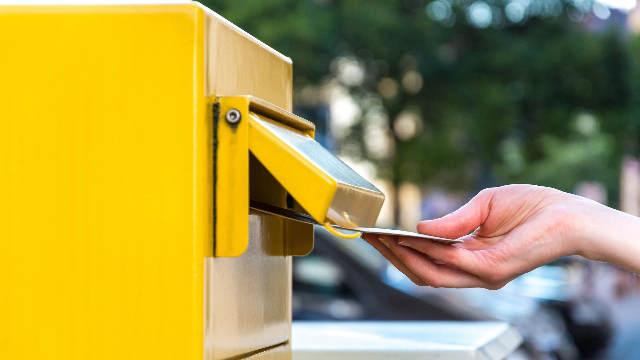 Ein Brief wird in einen Briefkasten geworfen