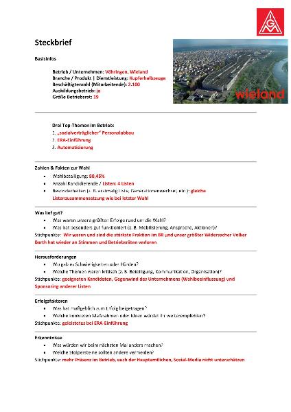 Steckbrief Wieland Werke