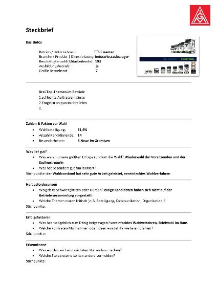Steckbrief TTS Cleantec